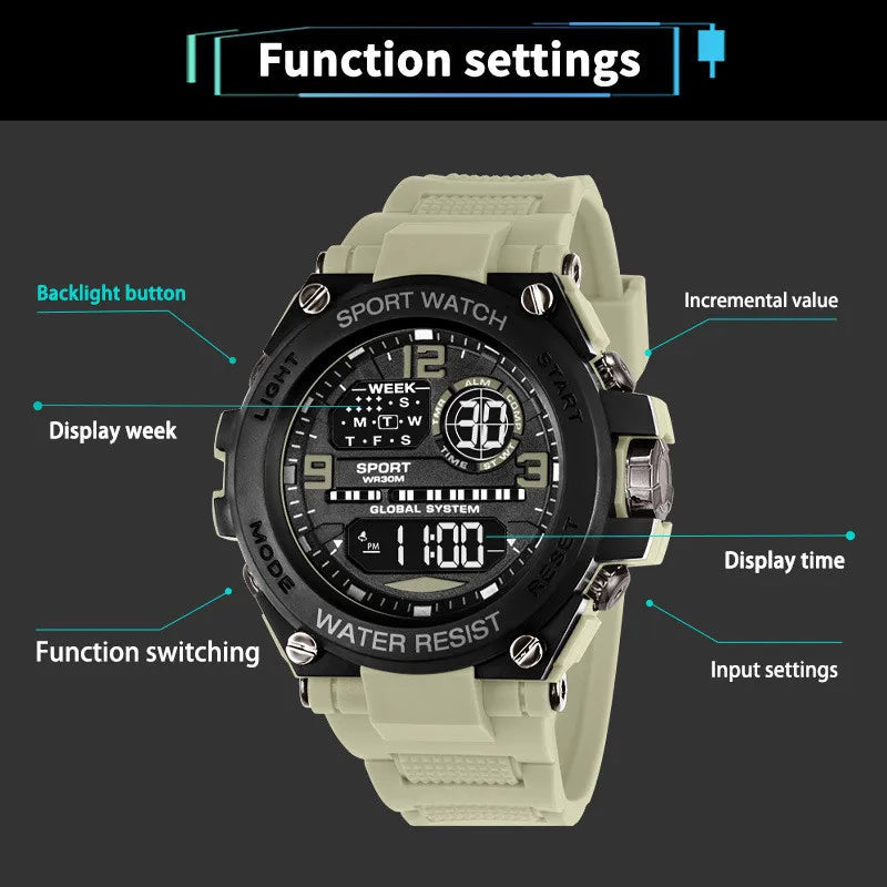 Relógio Men's Waterproof  Sports Watch Multifunction Electronic Anti Drop