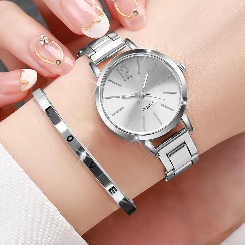 Relógio Feminino Fashion Elagant Watch Casual Simple Steel Strap